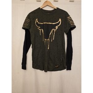 Switch Remarkable Shirt Mens Medium Green Bull Skull Graphic Long Sleeve Tee